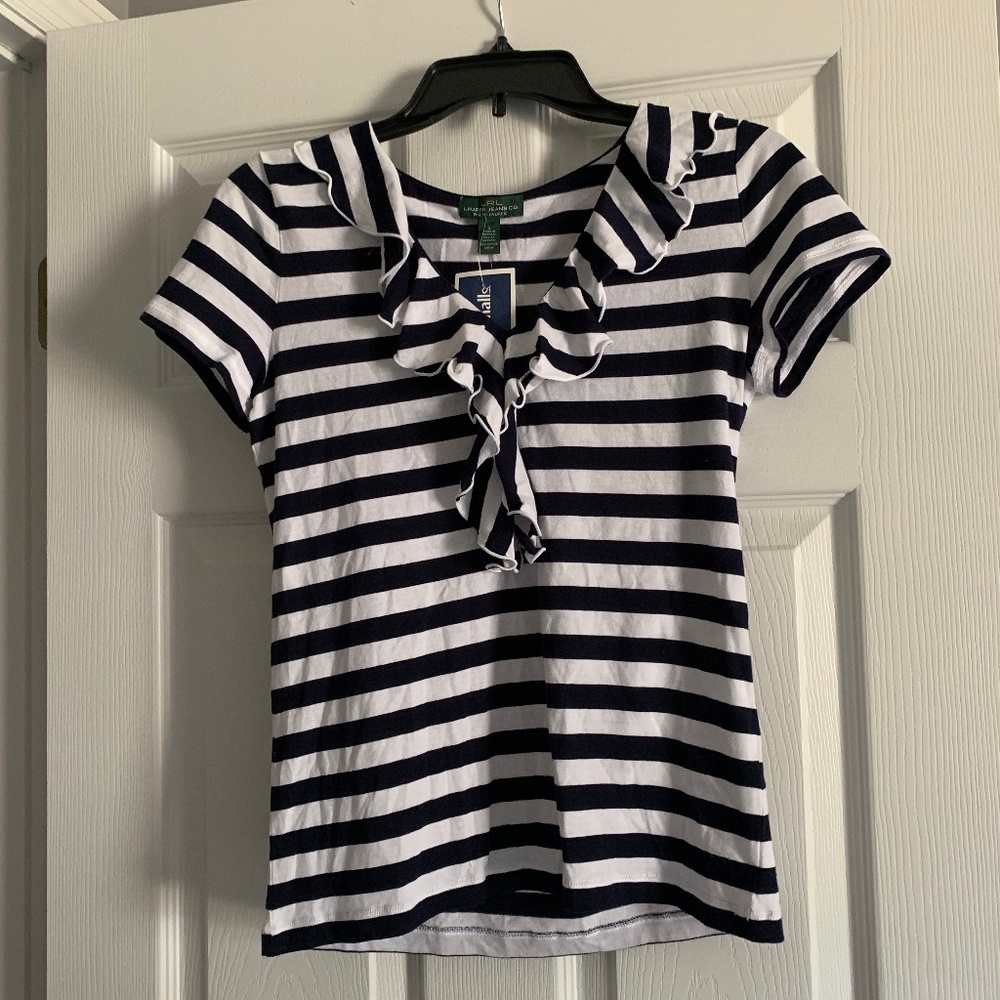 Striped ruffled short sleeve top